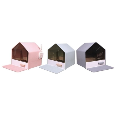 Buy 46cm Gray Pink Semi Enclosed Litter Box Large Covered Cat Litter Box 3600g online manufacture